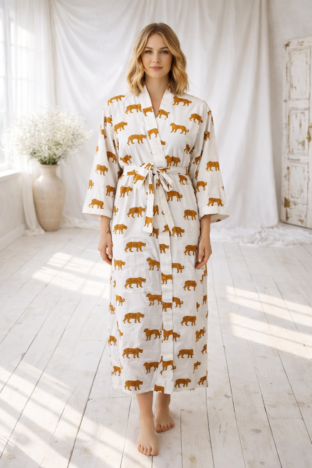 Luxury Cotton Resort Kaftan – Hand Block Printed Maxi Dress | Bohemian Beachwear | Vacation Outfit